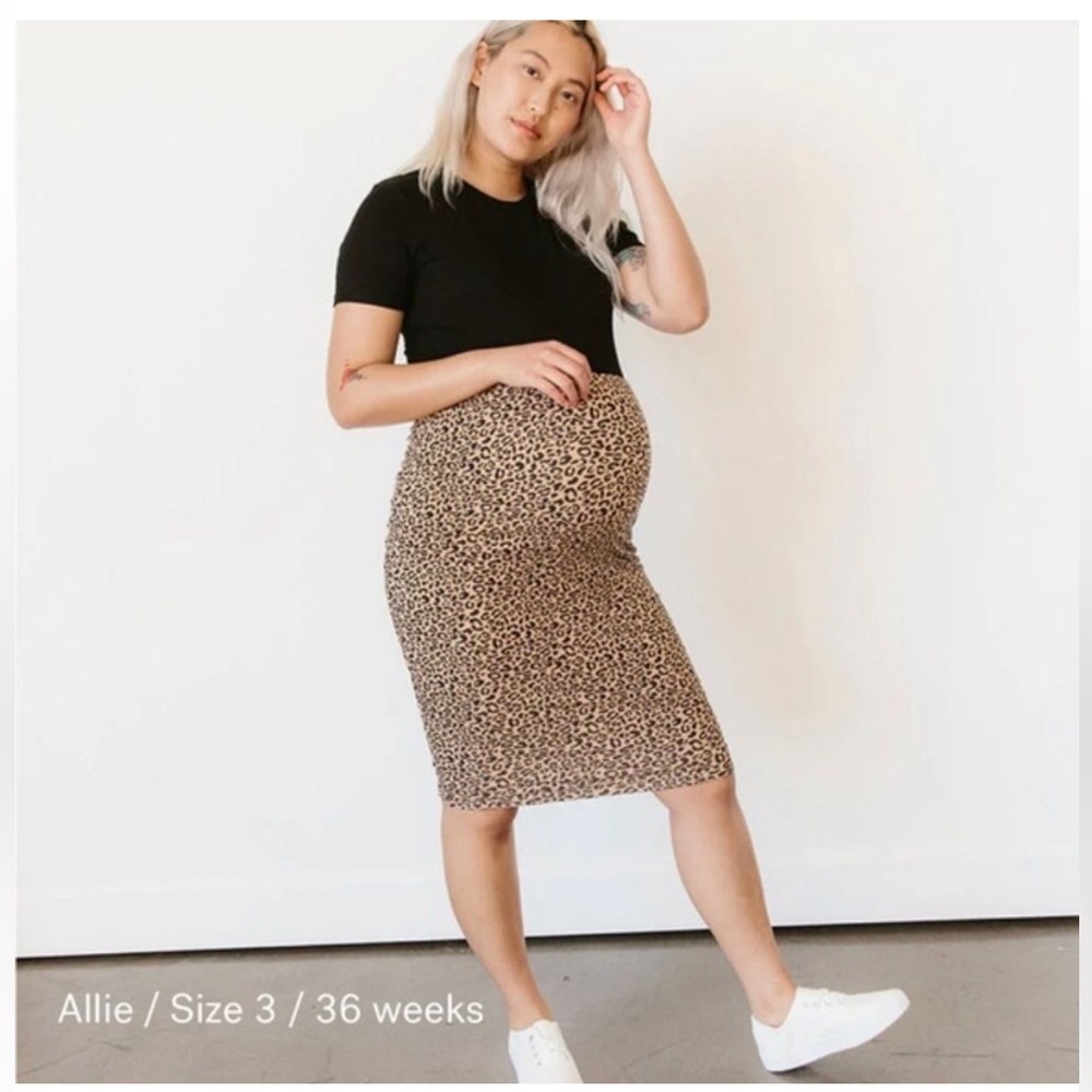 Storq Leopard Print Stretch Maternity Pencil Midi Skirt
